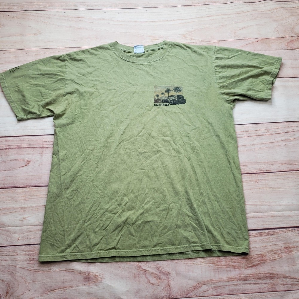Crazy Shirts Shirt Mens Large Green California Palm Tree Car Graphic Tee Surfing
